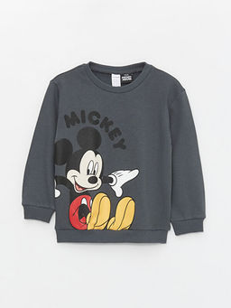 Bisiklet Yaka Uzun Kollu Mickey Mouse Bask?l? Erkek Bebek Sweatshirt