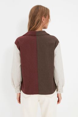 TRENDYOLMILLA Koyu Bej Renk Bloklu Dugmeli Dokuma Gomlek TWOAW22GO0492 фото 5