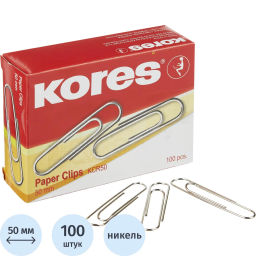 Скрепки KORES с отгибом,никелированные, 50 мм, негофрированные,100шт/уп  фото 2