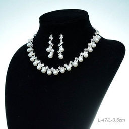 Колье со стразами и серьги гвоздики 3 см / 6395 /уп 12/серебро/жемчуг - Галеонтрейд фото 3