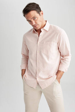 Рубашка обычного кроя с длинными рукавами из смесового льна - Defacto фото 7