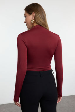 Bordo Buzgu Detayl? Dik Yaka C?tc?tl? Esnek Orme Body TWOAW24BD00014