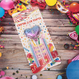 Цена за 2 шт. Свечи для торта Цифра Воздушное сердце "6" (свечи 8 см, сердце 5*13 см)