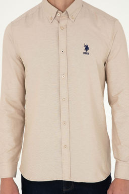 Мужская базовая рубашка песочного цвета с длинным рукавом Неожиданная скидка в корзине - U.s. polo assn фото 6