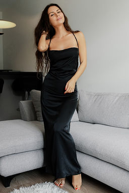 7146 платье-комбинация миди черное