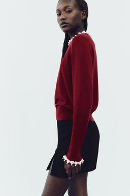 PLAIN KNIT SWEATER WITH FAUX PEARLS - Zara фото 10