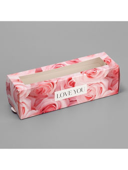 Цена за 5 шт. Коробка для макарун, кондитерская упаковка «Love you», розовые розы, 18 х 5.5 х 5.5 см