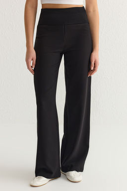 TRENDYOLMILLA Siyah Beli Esnek Lastikli Wide Leg/Genis Paca Dokuma Pantolon TWOSS25PL00019 фото 4