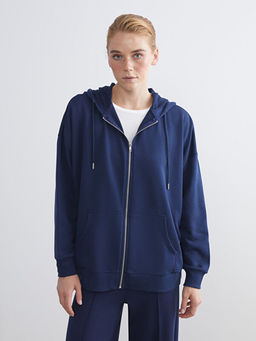 Kap??onlu Oversize Kad?n Fermuarl? Sweatshirt