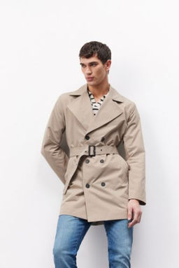 Slim Fit Dar Kesim Dugmeli Kemerli Trenckot