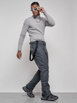 Полукомбинезон утепленный мужской зимний горнолыжный темно-серого цвета 7507TC