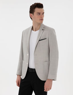A__k Gri Slim Fit Y_n Keten Kar___ml_ Ceket