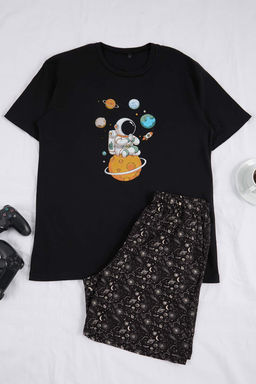 Siyah Regular Kesim Galaksi Desen Pamuklu Pijama Tak?m? TMNSS26PT00026