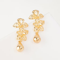 Серьги металл Стиль цветок с каплей, цвет золото