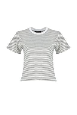 Siyah Ekru Cizgili Kal?n Pamuklu Basic Regular/Normal Kal?p Orme T-Shirt TWOSS23TS00043