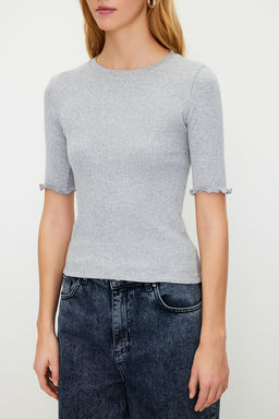 Trendyolmilla Ekru Fitilli Fitted/Vucuda Oturan Bisiklet Yaka Esnek Orme Bluz TWOSS23BZ00025  фото 34