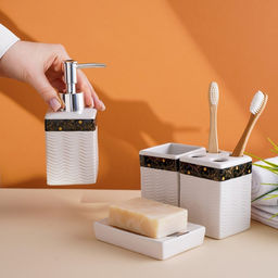 Аксессуары для ванной Золотой лист, 4 предмета: дозатор 250 мл, мыльница, 2 стакана, белые - Simaland фото 5