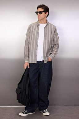 Haki Slim Fit D__meli Yaka _nce _izgili G_mlek TMNSS20GO0092