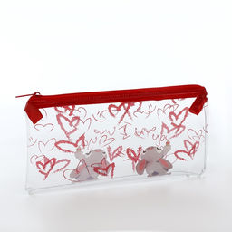 Косметичка-пенал на молнии, с рисунком Зайки, прозрачная/красная