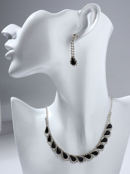 Набор 2 предмета: серьги, колье Листопад капли, цвет чёрно-белый в серебре, 45 см