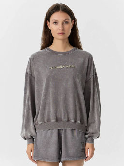 Свитшот женский серый с обработкой эйсид и надписью no matter what - Mark formelle фото 2