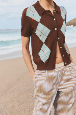 DIAMOND PATTERN KNIT POLO TOP - Zara фото 2