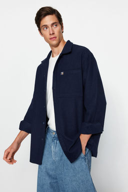 TRENDYOL MAN Lacivert Oversize Fit Gomlek Yaka Etiket Detayl? Kase Gomlek TMNAW24GO00015 - Trendyolmilla фото 2
