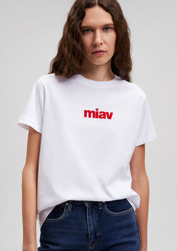 K?rm?z? Miav Bask?l? Beyaz Tisort