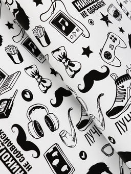 Бумага упаковочная крафт На стиле черный цвет на белом фоне, 0.72?105% м, 60 г