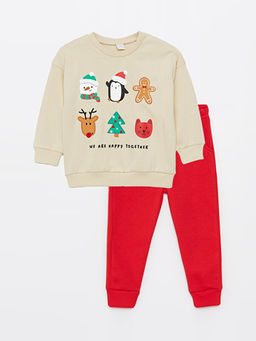 Bisiklet Yaka Y?lba?? Temal? Uzun Kollu Erkek Bebek Sweatshirt ve E?ofman Alt 2li Tak?m