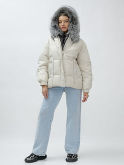 с чернобуркой ПРЕМИУМ класса Полупальто куртка зимняя коричневого цвета  бежевого цвета - Mtforce фото 21