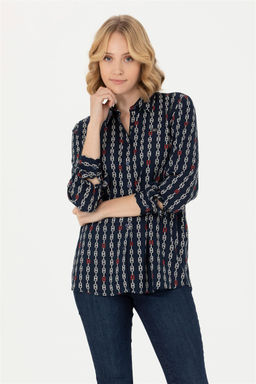 Женская темно-синяя рубашка с длинным рукавом Неожиданная скидка в корзине