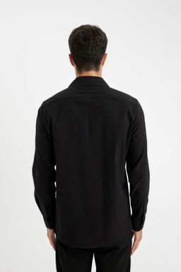 Рубашка с длинными рукавами и жатым воротником поло Modern Fit - Defacto фото 6