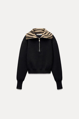 ANIMAL PRINT JACQUARD COLLAR SWEATER - Zara фото 6