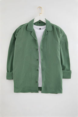 TRENDYOL MAN Beyaz Oversize Fit Apas Yaka Yazl?k Keten Gorunumlu Gomlek TMNSS23GO00053 - Trendyolmilla фото 66