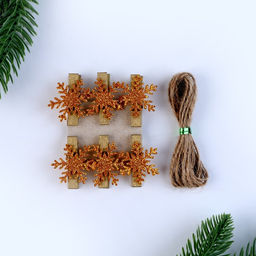 Цена за 2 шт. Прищепки декоративные новогодние Снежинки золотые, 6 шт.