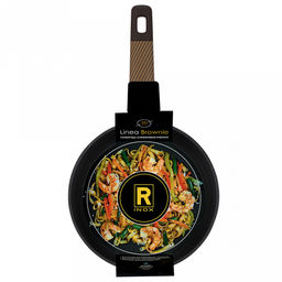 Сковорода с антипригарным покрытием "Brownie" д20см, h4,8см, s2,8мм, дно д3,5мм, индукционное дно д15,5см, алюминий, бакелитовая ручка с покрытием "soft-touch", "Regent" (Китай) Подходит для всех видов плит, включая индукционную.