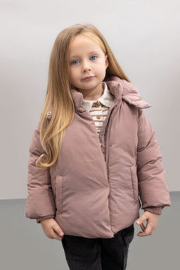 K?z Bebek Kapusonlu Su Itici Ici Yumusak Tuylu Mont