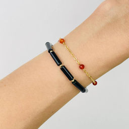 Браслет двойной из черного Агата и Сердолика 16,5 см +