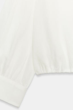 CAMISA GLOBO ALAMARES CON LINO / Blanco