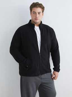 Standart Kal?p Dik Yaka Polar Erkek Fermuarl? Sweatshirt