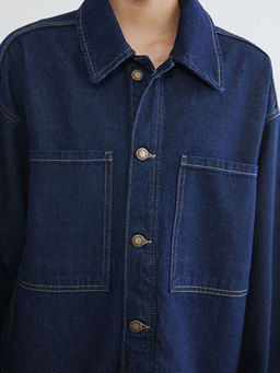 G?mlek Yaka Oversize Kad?n Jean Ceket