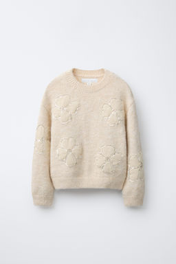 KNIT JUMPER WITH TULLE FLOWERS AND SEQUINS