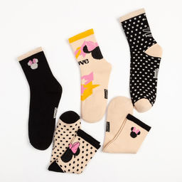 Носки для девочки KAFTAN «Мышка», набор 5 пар, чёрно-бежевые, 23-25 см