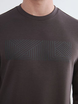 Bisiklet Yaka Bask?l? Erkek Sweatshirt