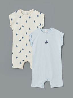 Bisiklet Yaka Bask?l? Erkek Bebek Tulum 2li