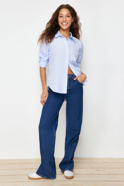 Ac?k Mavi Loose Fit Pamuklu Dokuma Gomlek TWOAW20GO0107