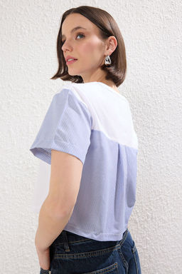 TRENDYOLMILLA Pembe Relaxed/Rahat Kal?p Crop Dokuma Garnili Orme T-Shirt TWOSS25TS00054  фото 6