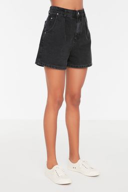 TRENDYOLMILLA Mavi More Sustainable Pileli Yuksek Bel Denim Sort TWOSS20SR0129  фото 5