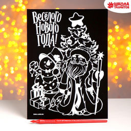 Цена за 2 шт. Гравюра на новый год «Весёлый праздник!» с цветной основой